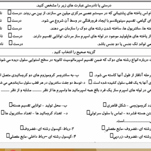 نمونه سوال ورد/word زیست شناسی پایه یازدهم انسانی  نوبت دوم یا نیمسال دوم ( word / ورد/ پاسخنامه تشریحی)