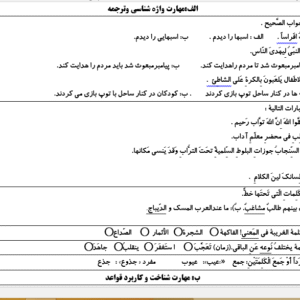 نمونه سوال ورد/word عربی پایه یازدهم تجربی  نوبت دوم یا نیمسال دوم ( word / ورد/ پاسخنامه تشریحی )