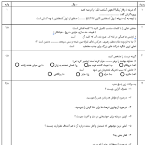 نمونه سوال نوبت دوم پیام های آسمان پایه هشتم(ورد/word)